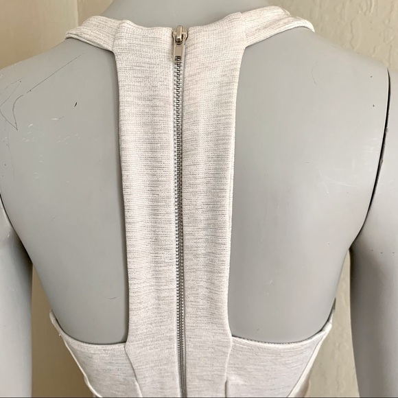 TOPSHOP Knit Fit & Flare Skater Dress Open Back Zipper White Shimmer Metallic - Picture 6 of 16